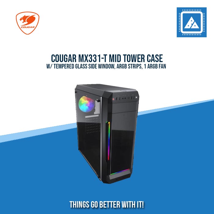COUGAR MX331-T MID TOWER CASE W/ TEMPERED GLASS SIDE WINDOW, ARGB STRIPS, 1 ARGB FAN COUGAR MX331-T MID TOWER CASE W/ TEMPERED GLASS SIDE WINDOW, ARGB STRIPS, 1 ARGB FAN